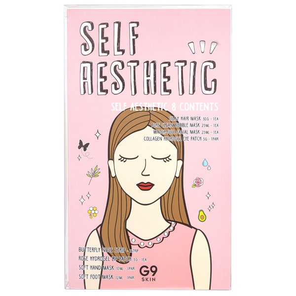G9SKIN Self-Aesthetic Contents Mask Sheet Series 8-Piece Set | Beauty Kit Hair Mask Eye Patch Nose Strip Lip Patch Bubble Mask Hand Mask Foot Mask Spa Kit for Women Gift Set | Travel Skincare Set