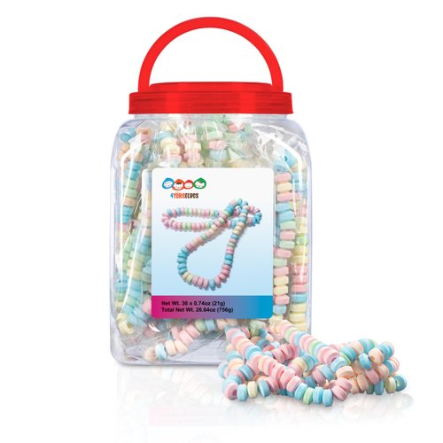 36 Individually Wrapped Candy Necklaces, Choker Style | Bulk Candy Individually Wrapped | Nostalgic Candy Jewelry | Pastel Necklace Candy Tub, By 4YoreElves