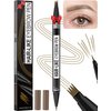 Microblading Eyebrow Pen - Eyebrow Pencil Magical 2-in-1 Dual-Ended Waterproof Eye Brow Pencils for Women with 4-Fork-Tip & Precise Brush-Tip for Natural Hair Like Strokes, Last All-Day, Light Brown