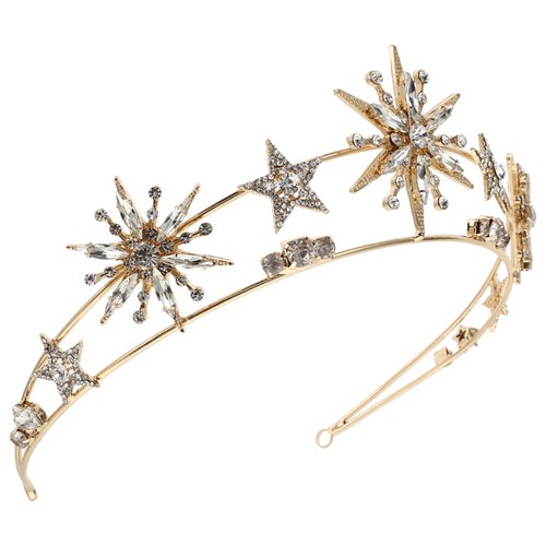 Rhinestone Star Headband for Women, Glitter Hair Band Princess Tiara for Wedding Golde Headband Headpiece