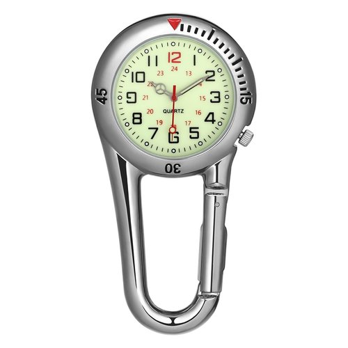 Outdoor Belt Fob Watch - Carabiner Watch Glow in The Dark Clip-on Watch Luminous Pocket Watch for Outdoor Sports Rock Climbing Mountaineering (White)