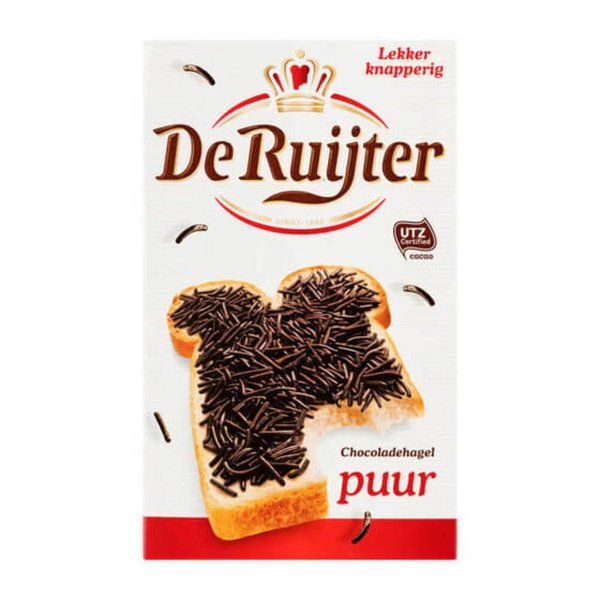 De Ruijter Chocolade Hagel slag Puur (Dark Chocolate Sprinkles) Schokoladen Streusel (Single)