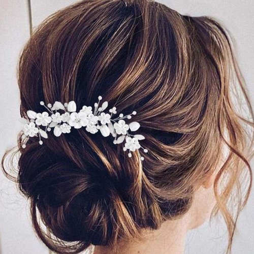 Latious Flower Bride Wedding Hair Comb Silver Opal Bridal Hair Piece Prom Hair Accessories for Women and Girls