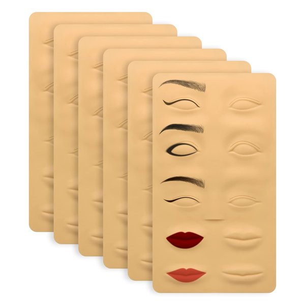 Pinkiou 6 PCS 3D Microblading Tattoo Practice Skin for Eyebrows Lips Permanent Cosmetic Makeup Training Fake Skin for Beginners and Experienced Tattoo Artists