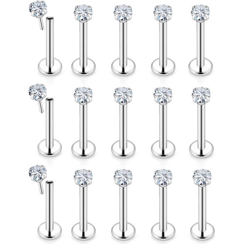 Kridzisw 20g Threadless Push in Nose Rings Stud Piercing Jewelry for Women Stainless Surgical Steel Flat Back Straight Silver Pushin Nostril Nose Lip Labret Ring Bar Pin Bone Piercing Jewelry Men 7mm