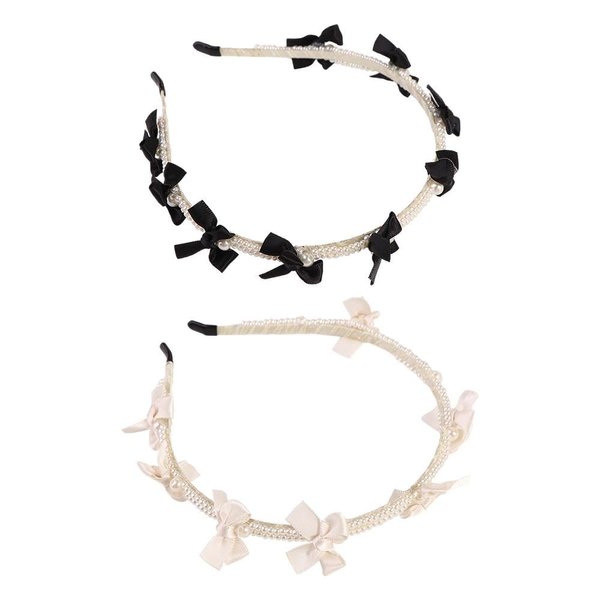 Hair Hoop 2PCS Elegant Pearl Hair Band for Women Sweet Bow Pearl Headband High Head Top Hair Hoops Head Band Lady Fashion Headwear Hair Accessories