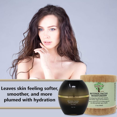 Mountain Top Retinol Facial Moisturizer 1.7oz, For Wrinkles, Age Spots, Fine Lines, and Other Signs of Aging - Made with 24k Gold, Aloe Vera, Green Tea, Argan Oil, Shea Butter, Vitamin E