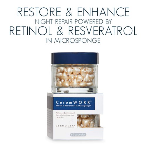 CerumWORX Retinol Night Serum | Retinol Cream for Face with Resveratrol for use at Night | Single Dose Capsules (60ct)