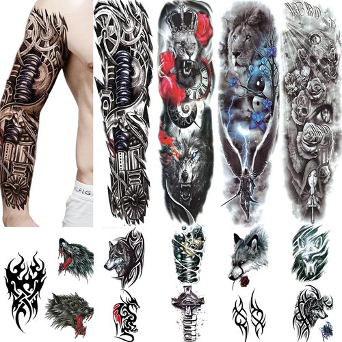 Full ArmTemporary Tattoos, temporary tattoos for men - Full Arm Waterproof Temporary Tattoos stickers 4 Sheets and Half Arm Shoulder Fake Tattoo 10 Sheets - Temporary Tattoos Adult BETY5
