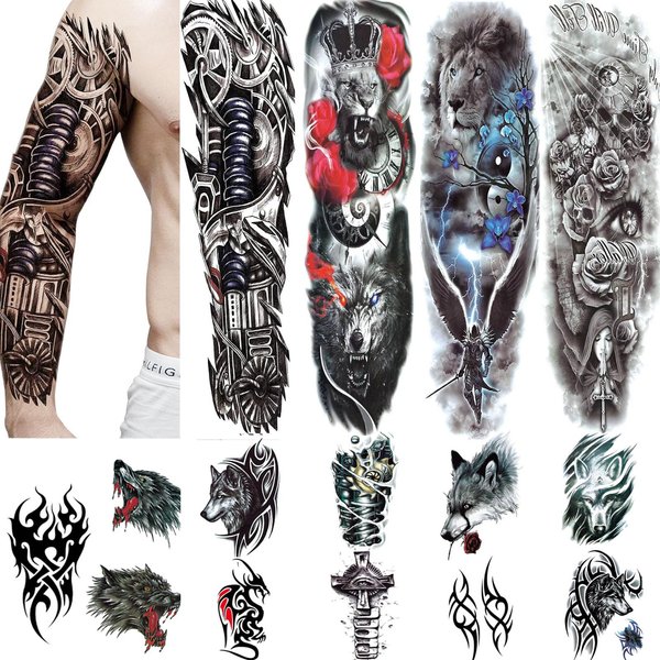 Full ArmTemporary Tattoos, temporary tattoos for men - Full Arm Waterproof Temporary Tattoos stickers 4 Sheets and Half Arm Shoulder Fake Tattoo 10 Sheets - Temporary Tattoos Adult BETY5