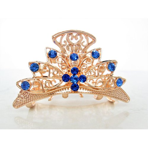 Medium rose gold metal crystal filigree hair claw clip (Primary color: Multi-color)