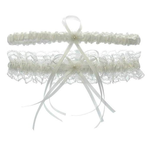 Lace Wedding Garters for Bride Pearl Stretch Prom Garter, Women Wedding Bridal Legs Garter Set (One Size, White)