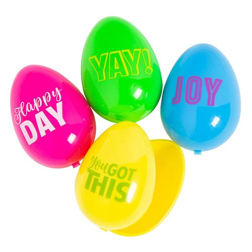 Fun Express Positive Message Plastic Easter Egg - Easter Hunt Party Supplies - Perfect for Easter Egg Hunt - Party Toys for Gift Baskets or Egg Hunt Decor - Birthday Party Lawn - 48 Pieces