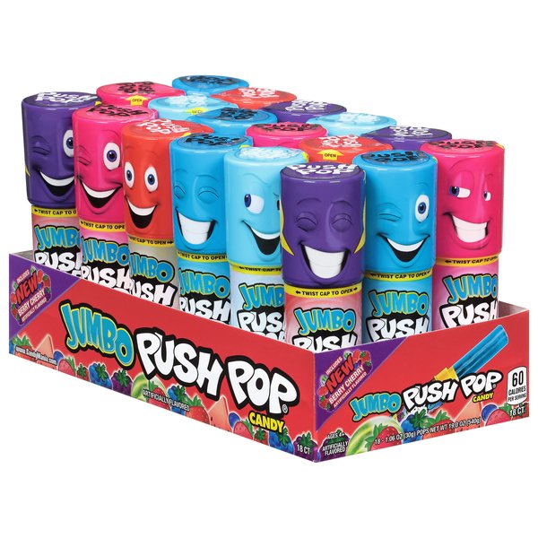 Push Pop Individually Wrapped Back to School Bulk Lollipop Variety Party Pack - 18 Count Jumbo Lollipop Suckers in Assorted Fruity Flavors - Fun Candy/Supplies for School Treats & Care Packages