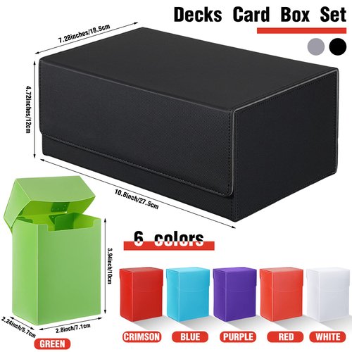 Yexiya 7 Pcs Deck Card Boxes for Trading Cards, 1 Leather Deck Storage Box with 6 Plastic Trading Card Storage Box for Playing Cards(Black, Gray)