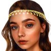 Barode Rhinestone Head Chain Tassel Forehead Bridal Headband Elastic Crystal Hair Band Prom Headpieces for Women (AB Gold, Free size)