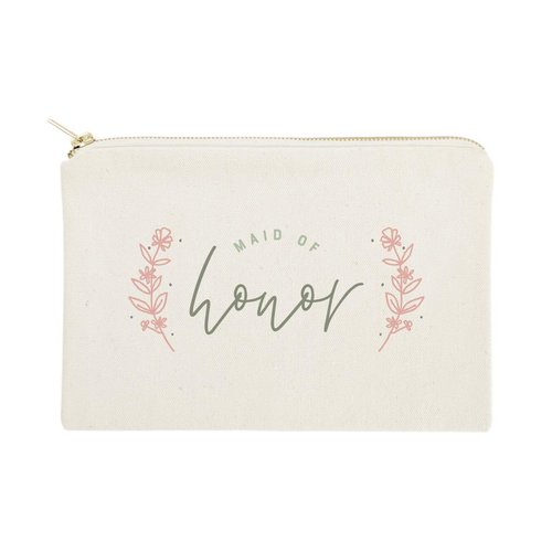The Cotton & Canvas Co. Floral Maid of Honor Wedding Cosmetic Bag, Bridal Party Gift and Travel Make Up Pouch