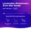Indigo Wild Zum Goat's Milk Soap Bar - Bar Soap for Hands & Body Made with Essential Oils - 3 oz - Lavender-Rosemary (3 Pack)