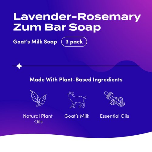 Indigo Wild Zum Goat's Milk Soap Bar - Bar Soap for Hands & Body Made with Essential Oils - 3 oz - Lavender-Rosemary (3 Pack)
