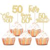 30 Pack Happy 50th Birthday Cupcake Toppers Gold Glitter Fifty Cheers to 50 Years Old Birthday Cupcake Picks for 50th Birthday Anniversary Party Cake Decorations Supplies