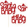 1Pc Christmas Santa Baby Cake Topper Glitter Christmas Santa Hat Baby Shower Cake Decoration for Merry Christmas Baby Shower Gender Reveal Kids Birthday Party Supplies