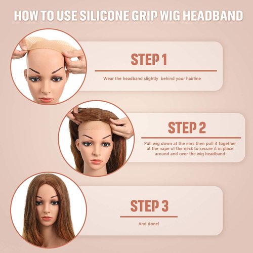 Hanfluenve 2Pcs Silicone Wig Bands No Slip Stretchy Glueless Wig Grip Bands for Wigs (light brown)
