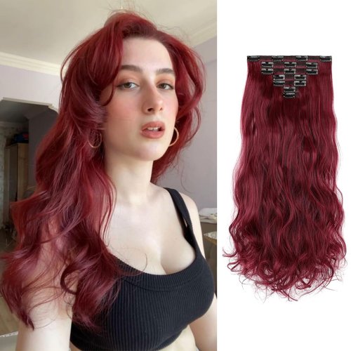 Yekartary Clip in Hair Extensions 7PCS 24 Inch Long Wavy Curly Hairpieces Thick Weft Synthetic Wi...