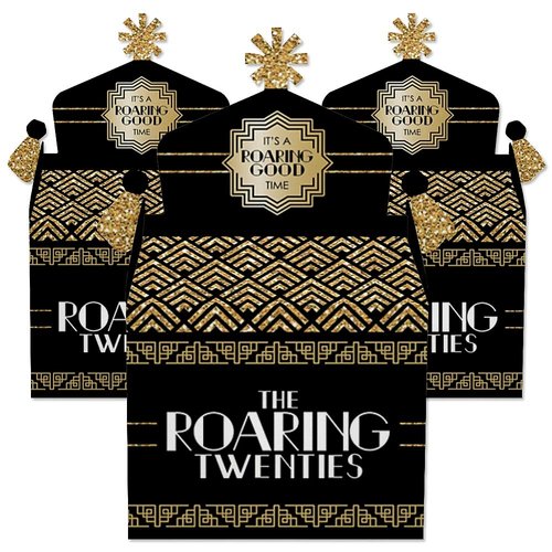 Big Dot of Happiness Roaring 20’s - Treat Box Party Favors - 1920s Art Deco Jazz Party Goodie Gable Boxes - Set of 12