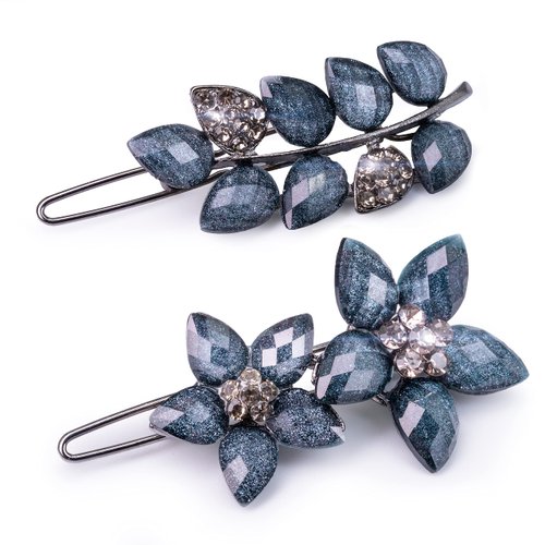 LINXUXIE Elegant Hair Clips for Women and Girls Fashion Sparkly Glitter Rhinestones Hair Barrettes Flower Hairpin Hair Accessoires (Flower&Leaves 2PCS)