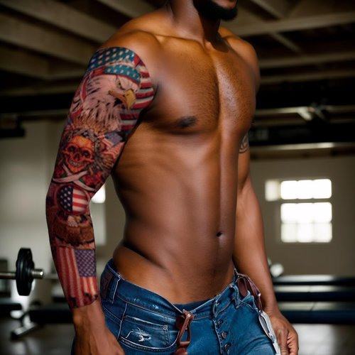 8 Sets of Color Temporary Tattoos for Men Arm Tattoos Skeleton Eagles Statue of Liberty Western Cowboys American Flag Tattoos Stickers Paris Olympics Labor Day Halloween Adult Stickers