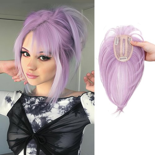 forfeels Hair Toppers for Women Light Purple 10 Inch Synthetic Hair Topper Hair Pieces for Women Bangs Hair Clip 360° 3D Cover Fake Clip in Bangs Hair Extensions for Daily Parties