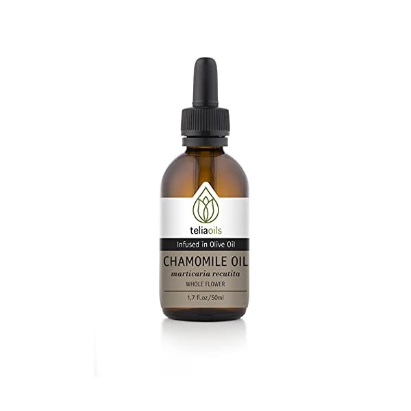 Teliaoils Chamomile Infused Oil Extract (Macerated Oil), 1.7 Fl Oz / 50ml - Triple Infusion in Organic Olive Oil.