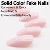 Almond Press on Nails Short,Pink White Fake Nails Solid Color RIICFDD Oval False Nails Artificial Nails Glossy Stick on Nails Full Cover Reusable Glue on Nails for Women Acrylic Nails 24 Pcs