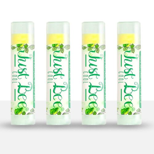 Just Bee 100% Natural Beeswax Lip Balm with Organic Oils (Cool Peppermint, 4 pack)