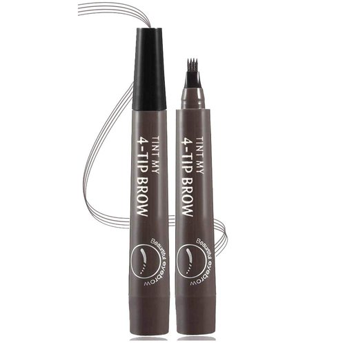 QUEMISS Eyebrow Pen Microblading 4 Fork Tip Eyebrow Pencil Creates Lasting MakeUp Professional Natural Brow Pen Cover Sparse Areas Daily Waterproof 3D Brow Pencil (04#Gray Brown)