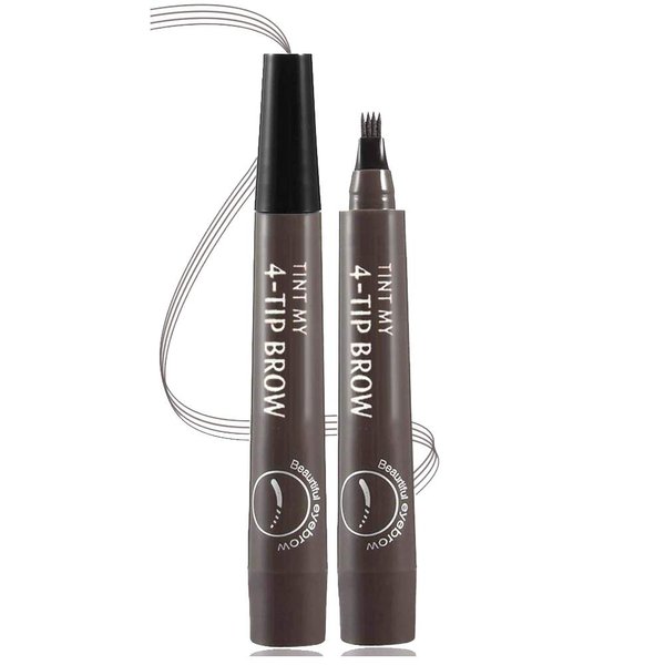 QUEMISS Eyebrow Pen Microblading 4 Fork Tip Eyebrow Pencil Creates Lasting MakeUp Professional Natural Brow Pen Cover Sparse Areas Daily Waterproof 3D Brow Pencil (04#Gray Brown)