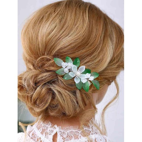 Brishow Green Leaf Bride Wedding Hair Clip Sliver Flower Hair Barratte Festival St Patrick's Day Hair Accessories for Women and Girls