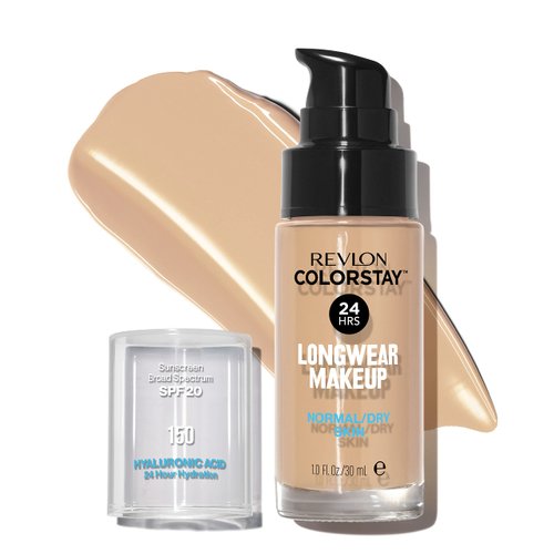 Revlon ColorStay Liquid Foundation for Normal & Dry Skin, Face Makeup Stocking Stuffers for Women, SPF 20, Medium-Full Coverage, Natural Finish, 150 Buff, 1.0 Oz