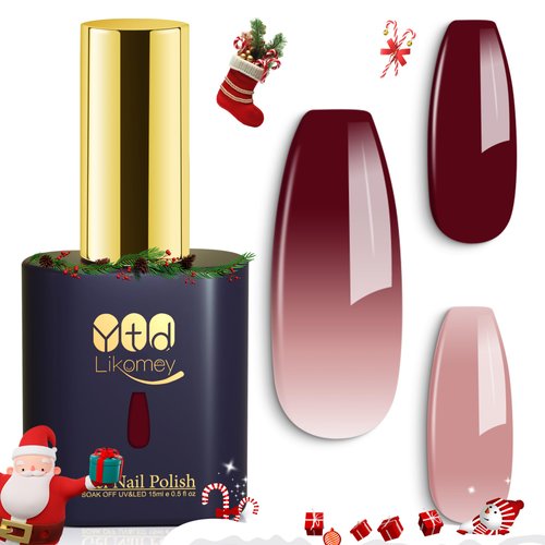 YTD Likomey Color Changing Gel Nail Polish,15ml Translucent Nude Pink Burgundy Red Mood Temperature Change Color Christmas Winter Ombre Thermal Salon Home Nail Art Manicure UV Nail Gel Varnish,WB08