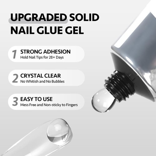 GAOY Solid Nail Glue Gel for Nail Tips, 30g Solid Nail Gel, Strong Solid Nail Glue for Press Ons, Fake Nail Tips and Acrylic Nail Tips, UV Light Cure