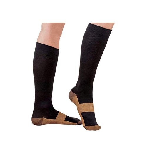 Copper Compression Socks For Men and Women 15-20mmhg Knee High (Black, L/XL)
