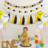 Qeeenar 53 Pcs One Happy Dude Birthday Decorations 1st Birthday Banners Lightning Smile Face Decoration Hippie First High Birthday Chair Tassel Banner for One Happy Dude Party Favors Decor Supplies