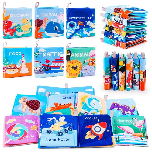 LOOKLEBE Soft Baby Crinkle Book Set,6Pcs Bath Books,Nontoxic Fabric Soft Cloth Books for Babies,Early Education Toys Giftable,Ideal Choice for Sensory Books,Learning Toys for Toddlers,Infants,and Kids