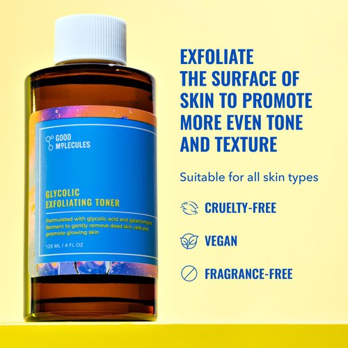 Good Molecules Glycolic Exfoliating Toner - Facial Toner and Exfoliant with Glycolic Acid, Hyaluronic Acid and Aloe to Moisturize - Skincare for Face