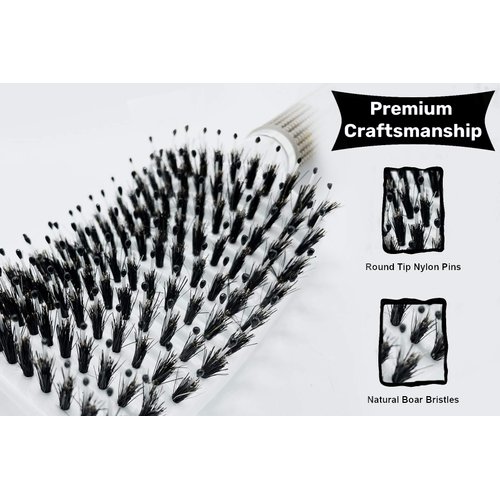 Zabolight Premium Vent Boar Bristle Hair Brush Vented Detangling Oversize Hair Brush for Thick Long Curly Hair, Curved Fast Blow Drying Brush for Women & Men (White)