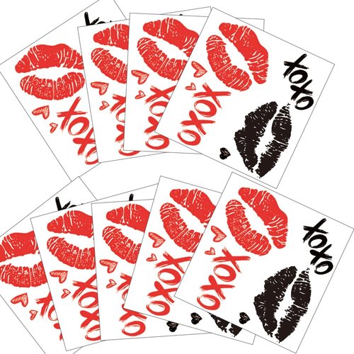 Lip Print Temporary Face Tattoos, Red Lip Face Tattoos Sticker, Fake Men Tattoo for Halloween Cos...