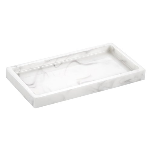 Emibele Bathroom Vanity Tray, Small 8" Rectangular Resin Kitchen Soap Tray Dresser Tray Jewelry Dish Tray Bathroom Countertop Organizer Tray for Cosmetic Perfume Candle, Mini, White Marble