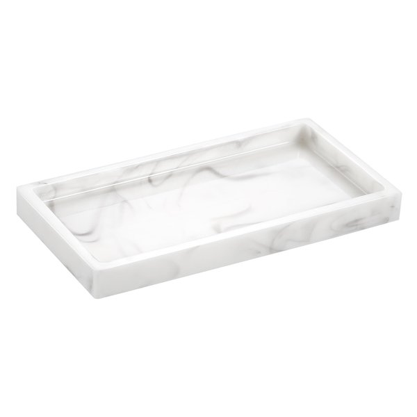 Emibele Bathroom Vanity Tray, Small 8" Rectangular Resin Kitchen Soap Tray Dresser Tray Jewelry Dish Tray Bathroom Countertop Organizer Tray for Cosmetic Perfume Candle, Mini, White Marble