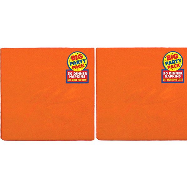 Amscan Big Party Pack Festive Dinner Napkins Tableware, Orange Peel, Paper , 7" x 7", Pack of 100