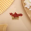 Chargances Wedding Brides Crystal Hair Comb Bridesmaid Red Rhinestone Flower Hair Side Comb Fahsion Handmade Hair Accessories for Women Girls Porm Head Pieces (Bright Red)